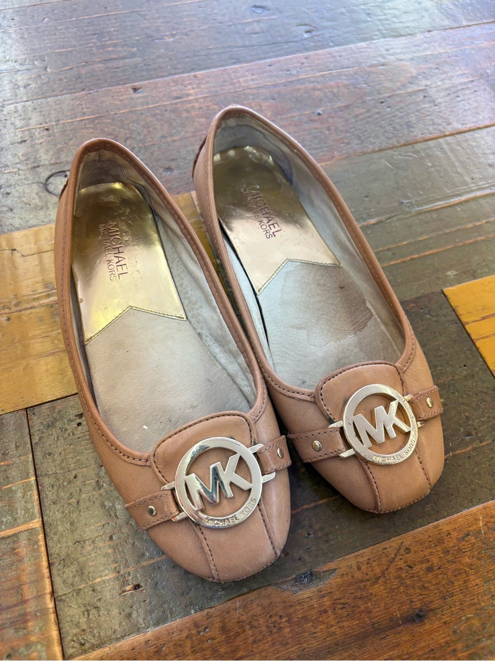 Michael Michael Kors Brown Leather Ballet Flats Gold Hardware